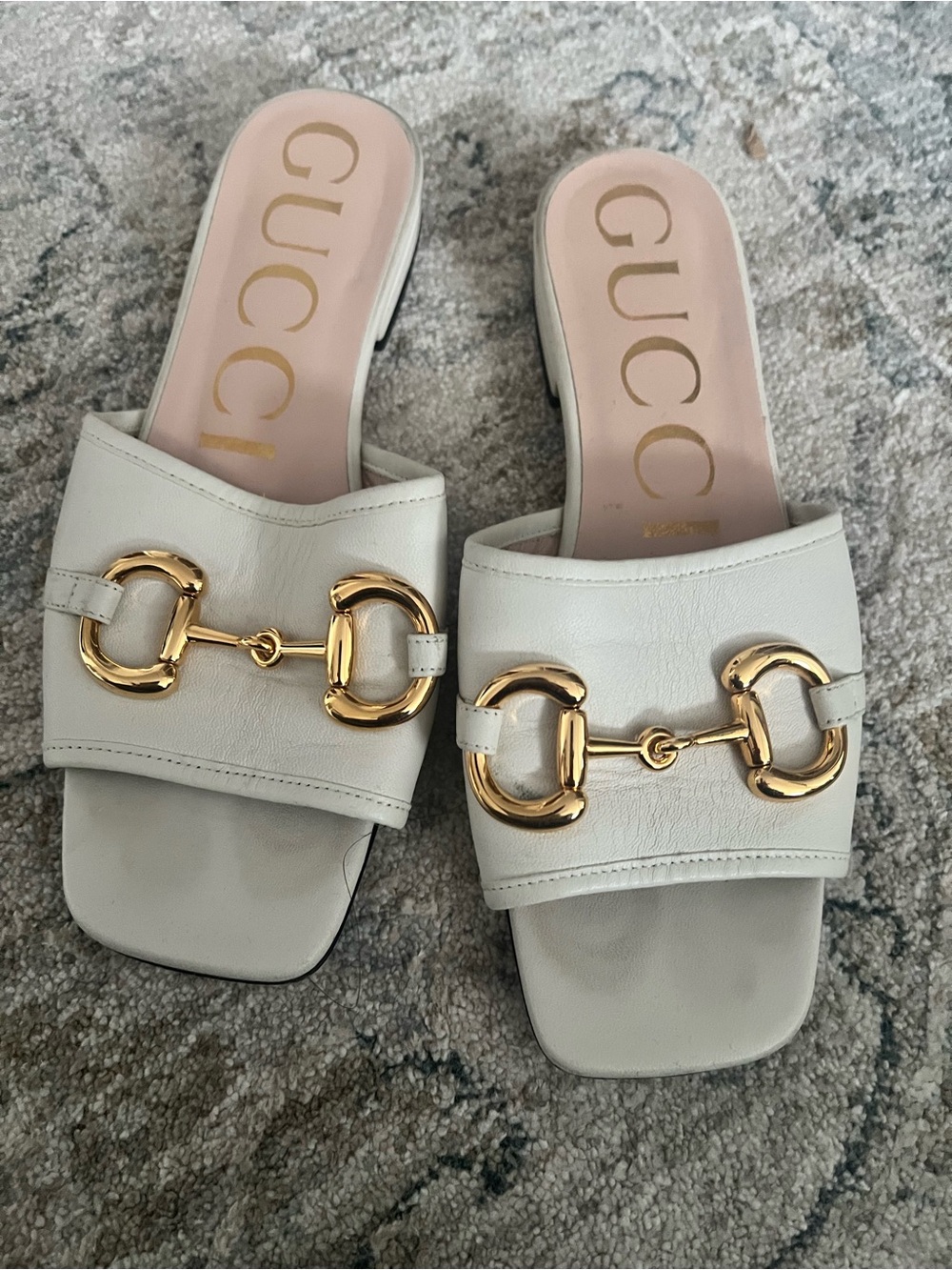 Gucci Cream Leather Horsebit Slide Mules with Gold Hardware